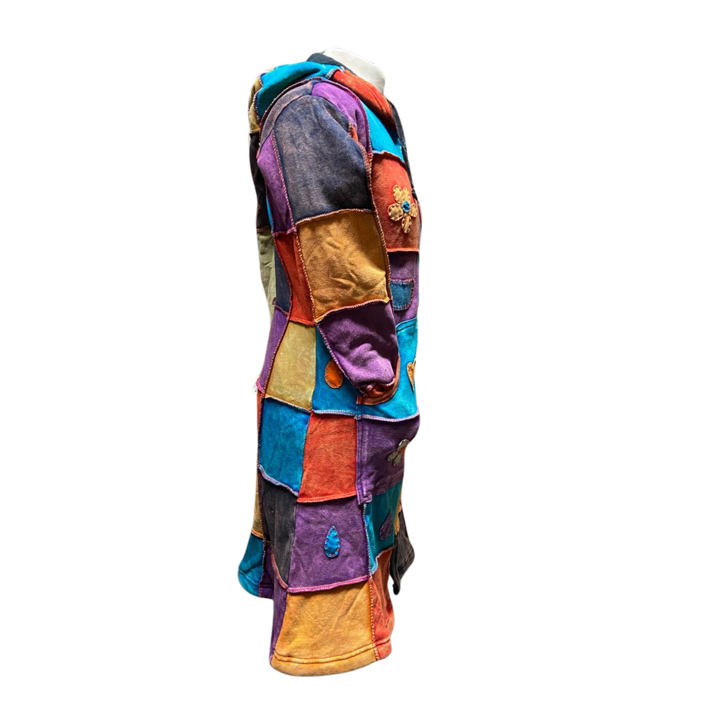 Ezhippie Women Knee Length Love Peace Floral Embroidery Zipper Long Hoodie