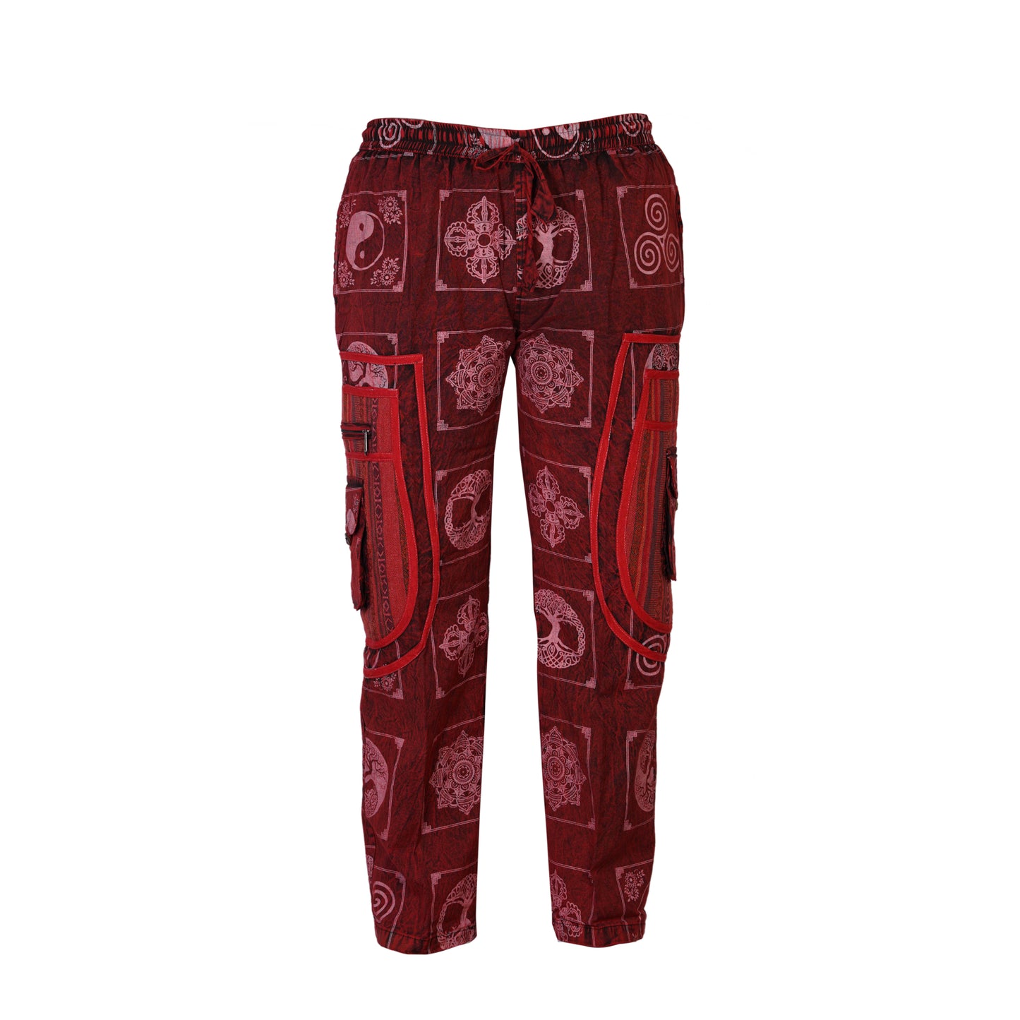 Mens Patchwork Elastic Waist Hippie Trousers Ethnic Motifs Printed Festival Cargo Pants