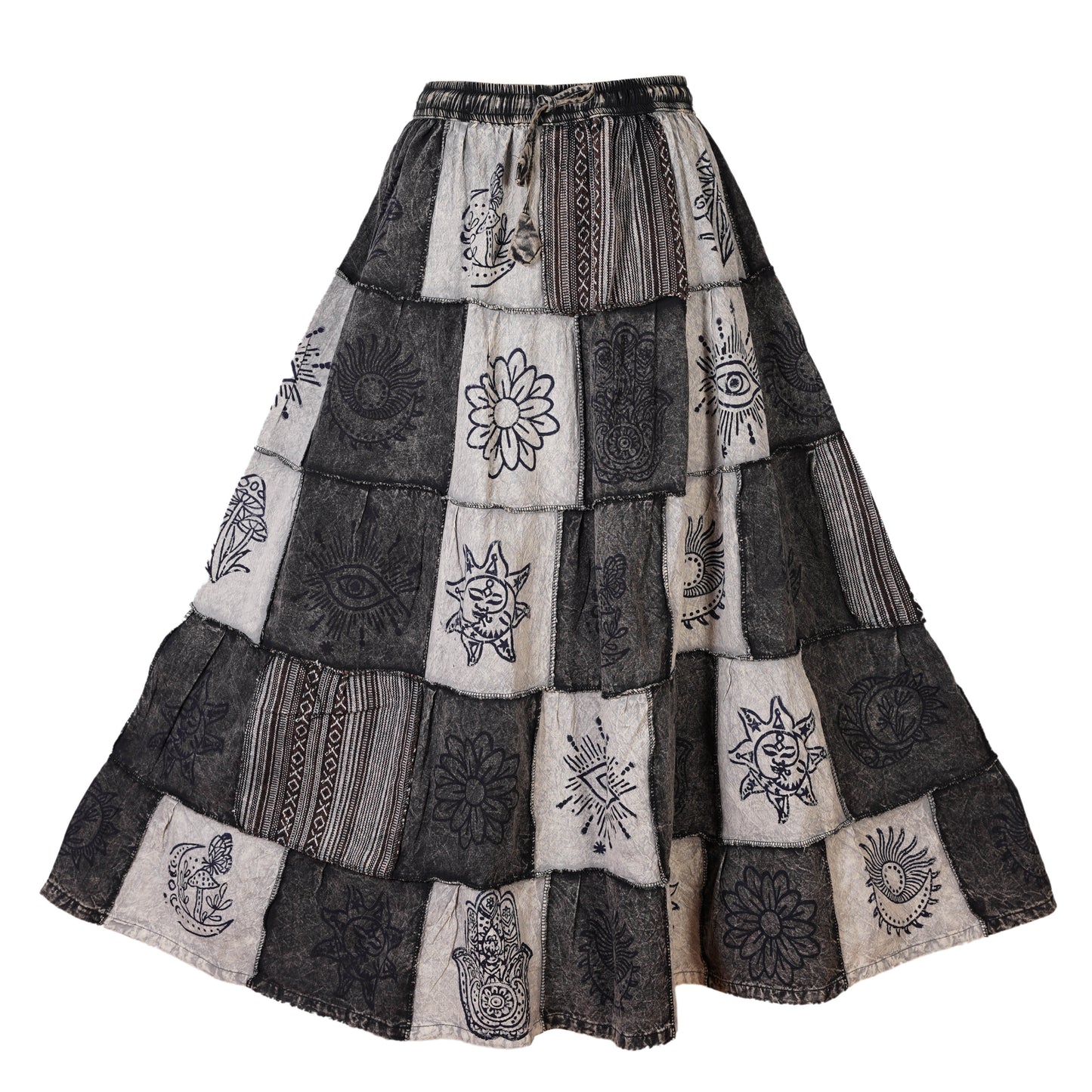 Women's Bohemian Cotton Patchwork Hippy Festival Gypsy Long Skirt