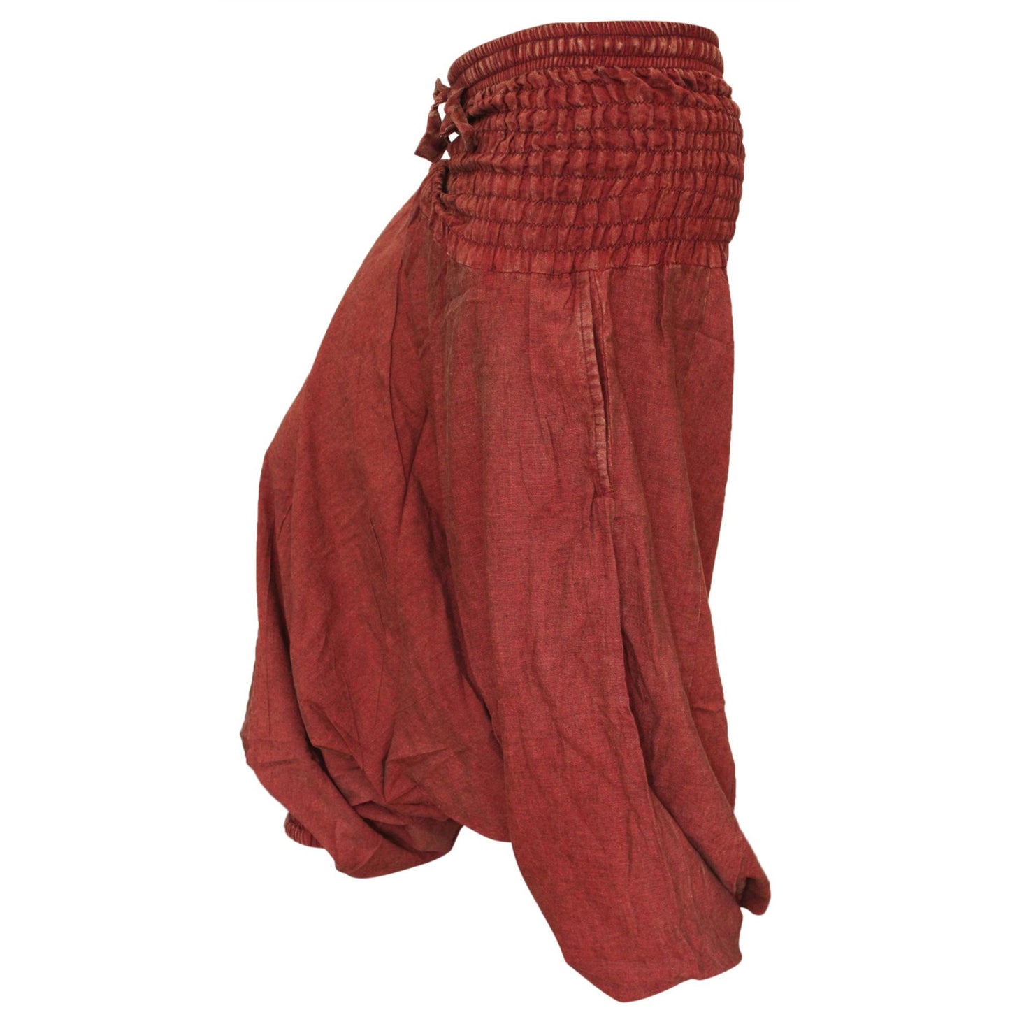 WOMEN STONEWASHED LOOSE FIT PLAIN HIPPIE HAREM TROUSER