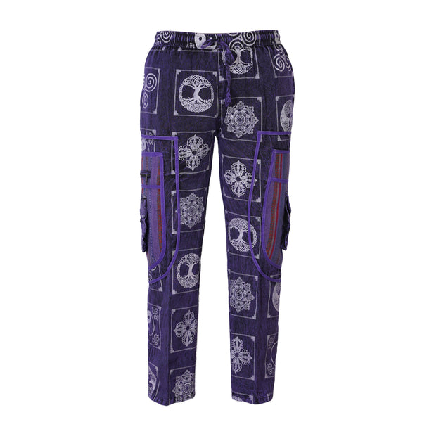 Mens Patchwork Elastic Waist Hippie Trousers Ethnic Motifs Printed Festival Cargo Pants