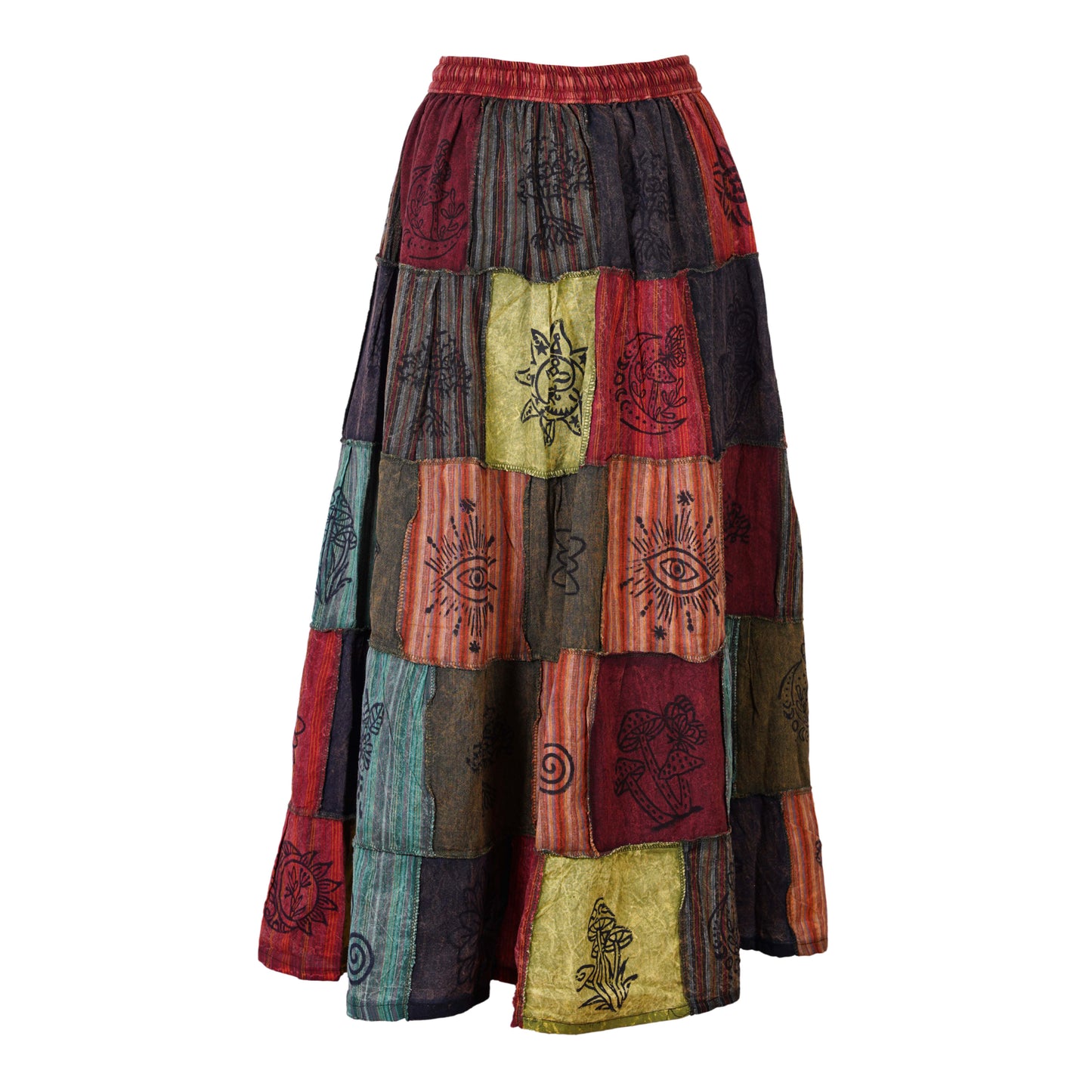 Women's Bohemian Cotton Patchwork Hippy Festival Gypsy Long Skirt