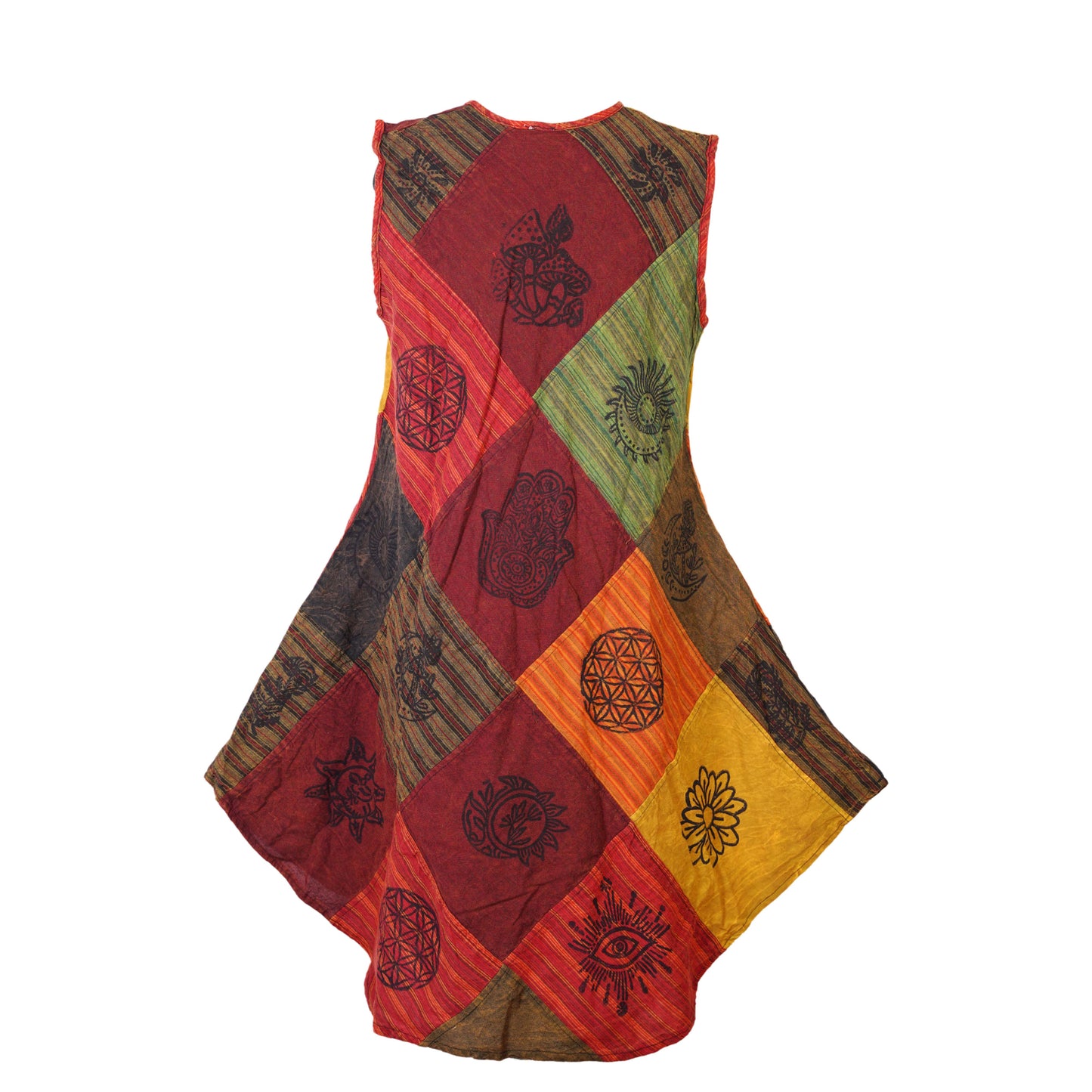 Women's Midi Boho Patchwork Print Sleeveless Hippy Festival Summer Dress