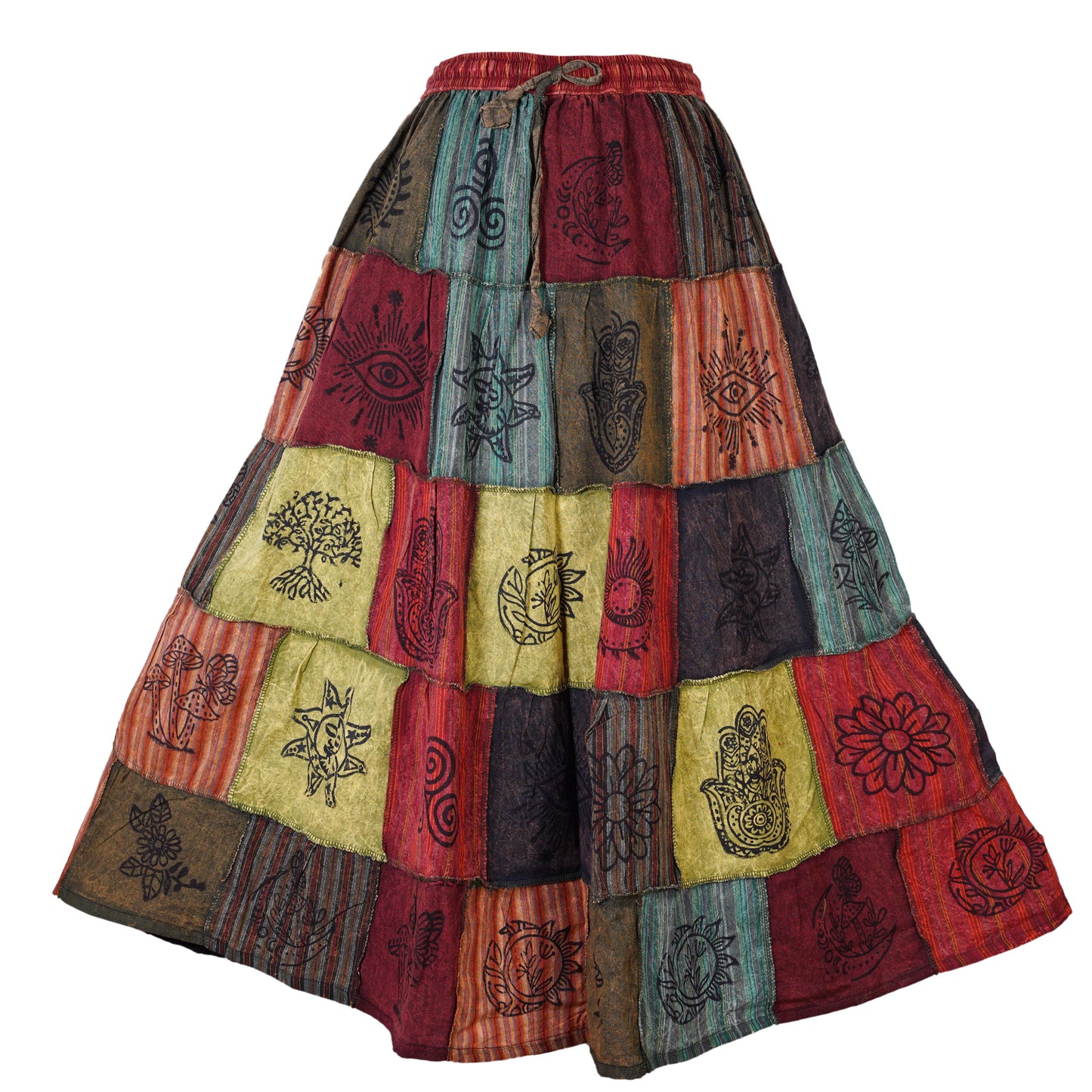Women's Bohemian Cotton Patchwork Hippy Festival Gypsy Long Skirt