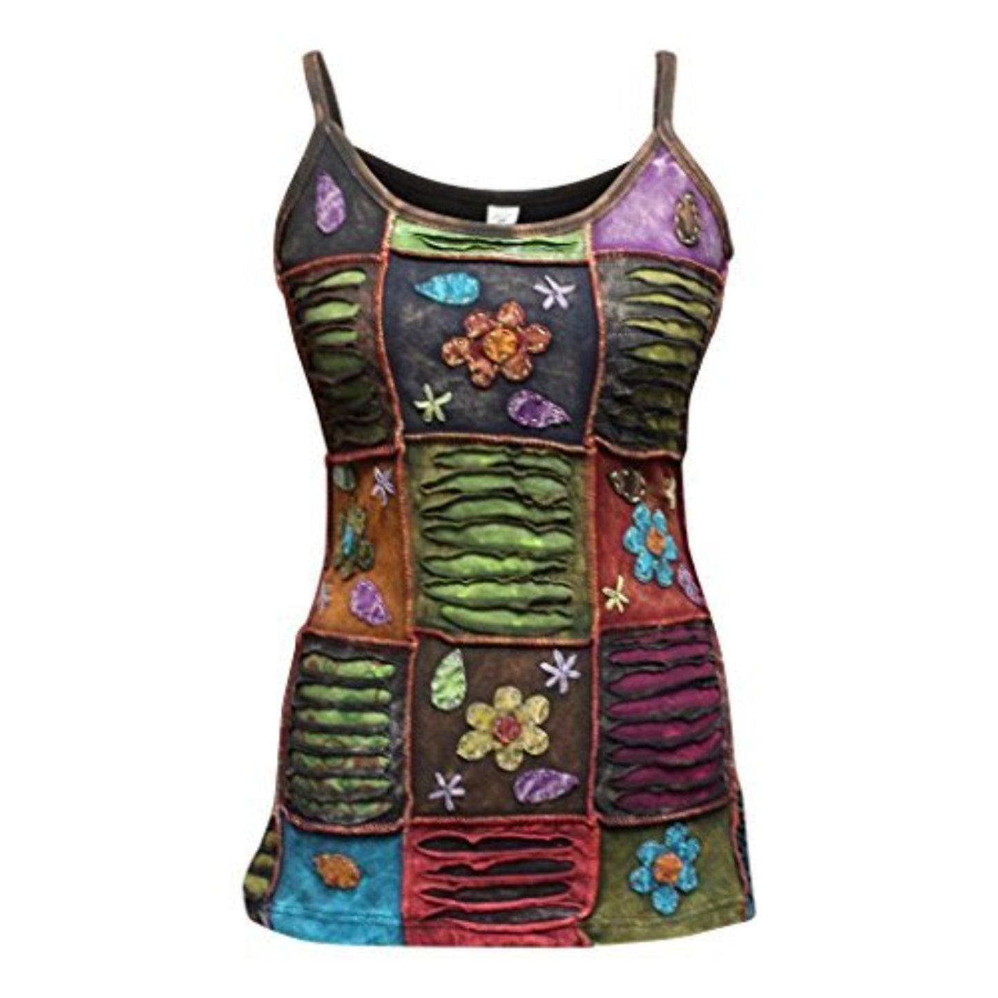 WOMEN STONEWASHED PATCHWORK SLASHED SUMMER FESTIVAL VEST TOP