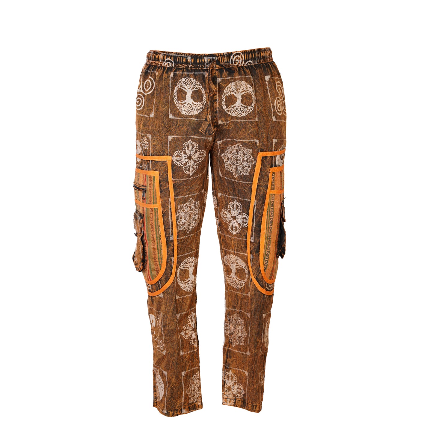 Mens Patchwork Elastic Waist Hippie Trousers Ethnic Motifs Printed Festival Cargo Pants