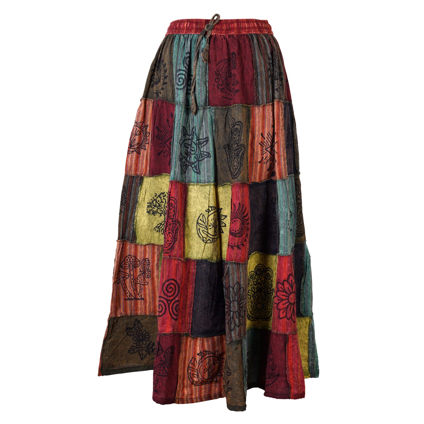 Women's Bohemian Cotton Patchwork Hippy Festival Gypsy Long Skirt