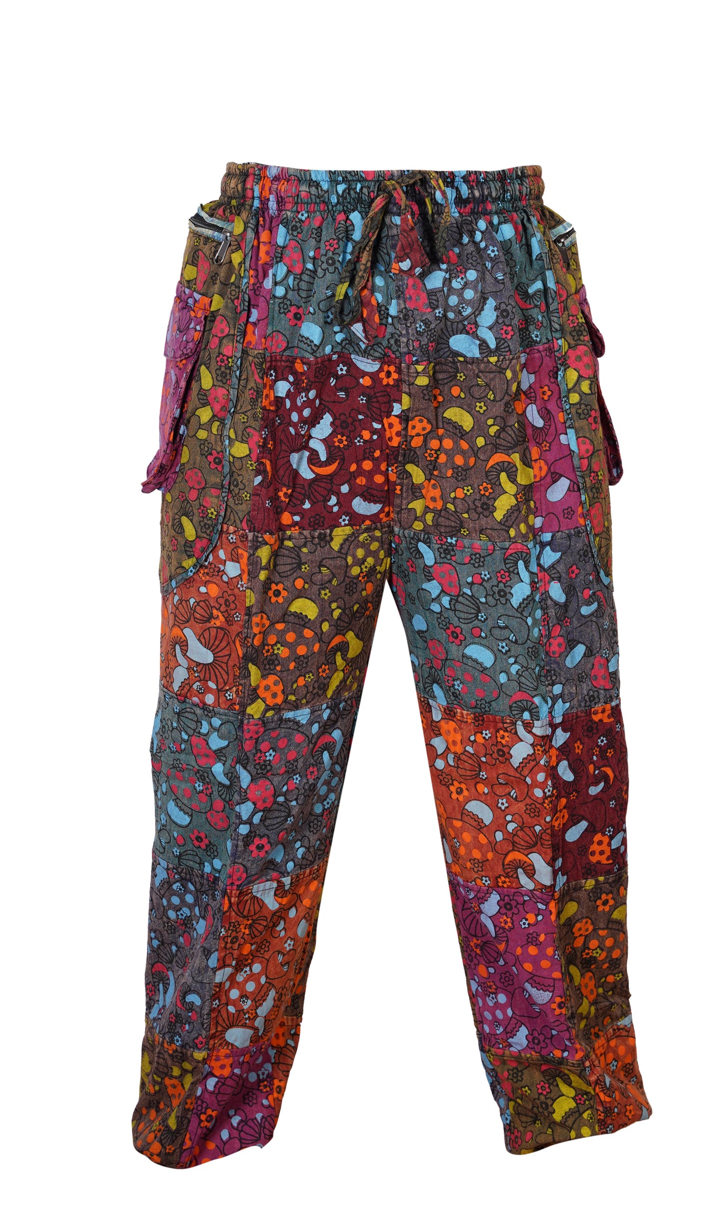 Mens Gothic Patchwork Cargo Trouser Stonewashed Bohemian Cotton Festival Hippy Pants