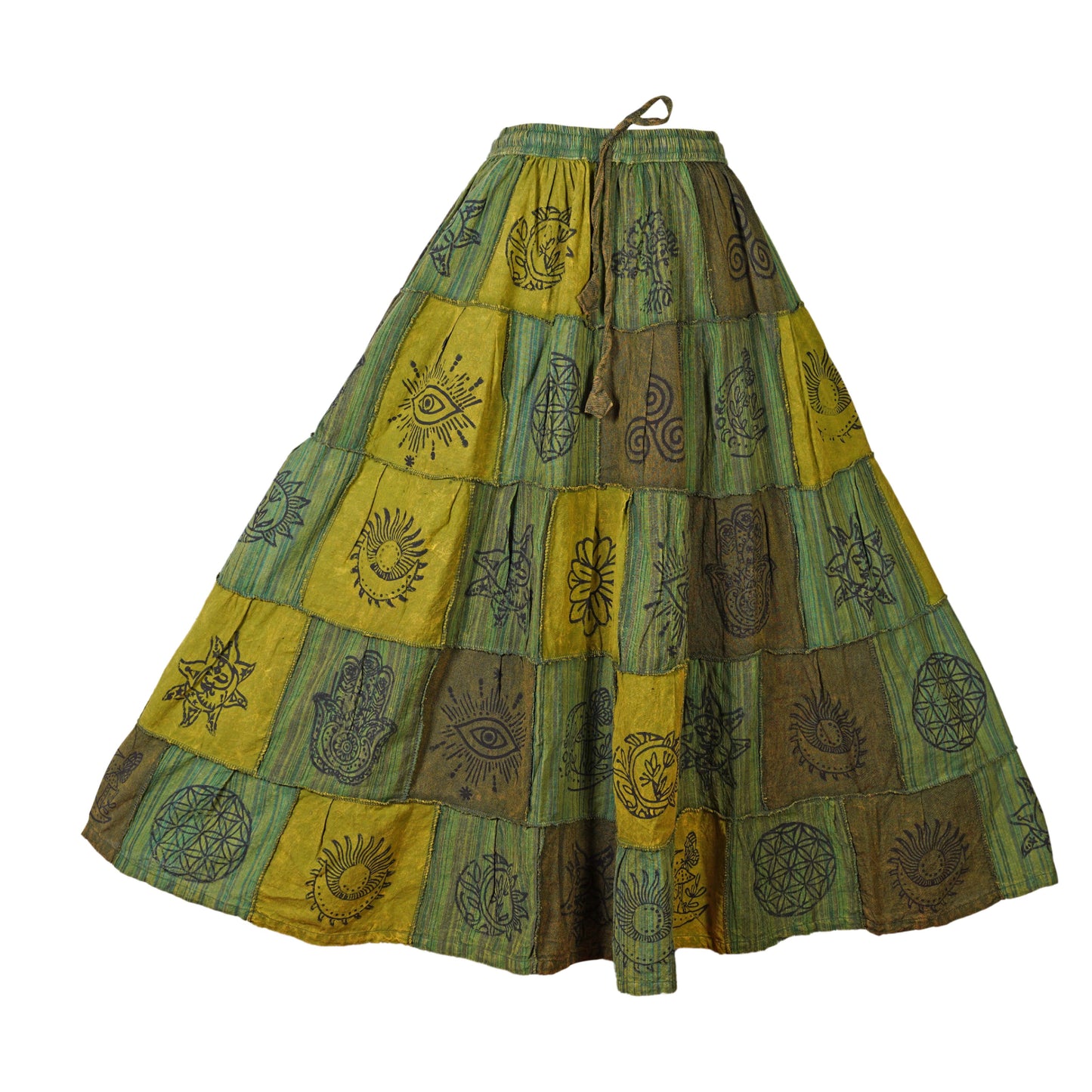 Women's Bohemian Cotton Patchwork Hippy Festival Gypsy Long Skirt