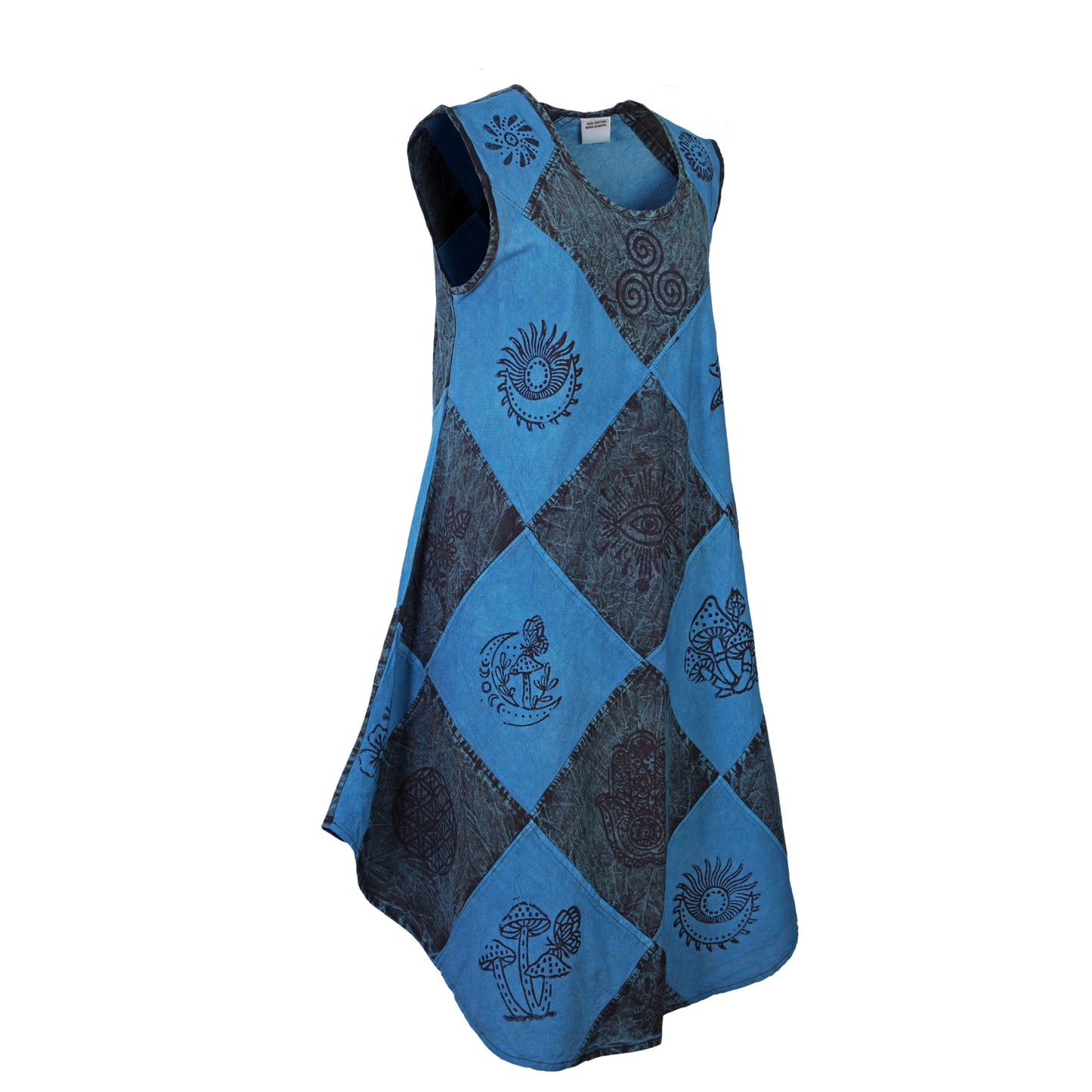 Women's Midi Boho Patchwork Print Sleeveless Hippy Festival Summer Dress