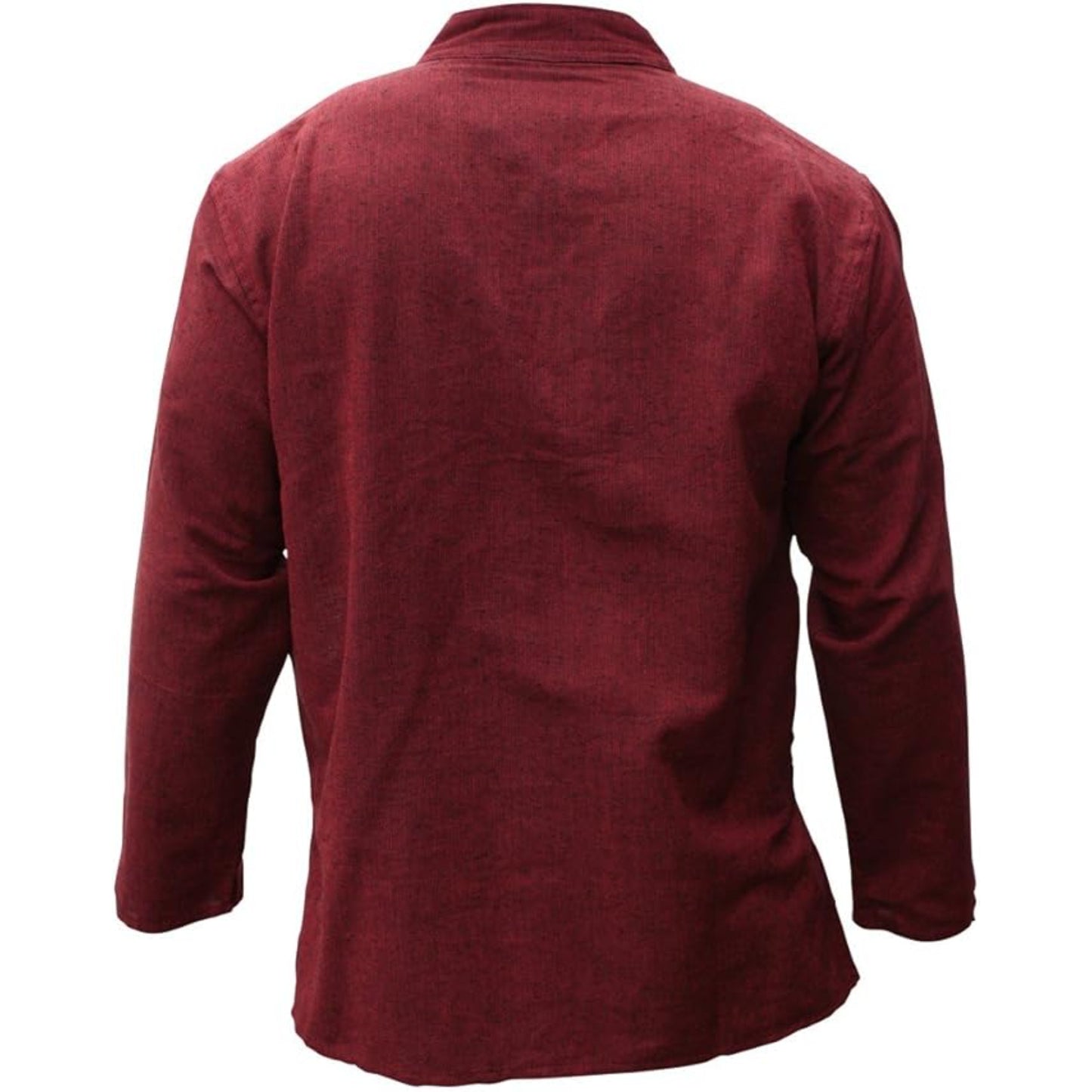 Mens Plain Hemp Band Collar Hippy Summer Light Tops Full Sleeve Grandad Shirt