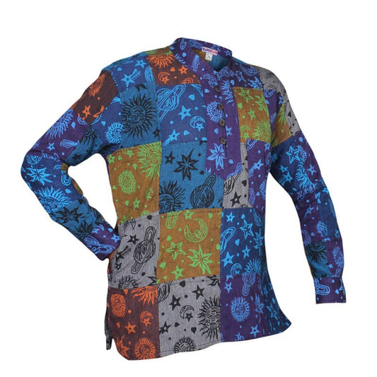 MEN COTTON SPACE PRINTED HANDMADE CASUAL GRANDAD SHIRT