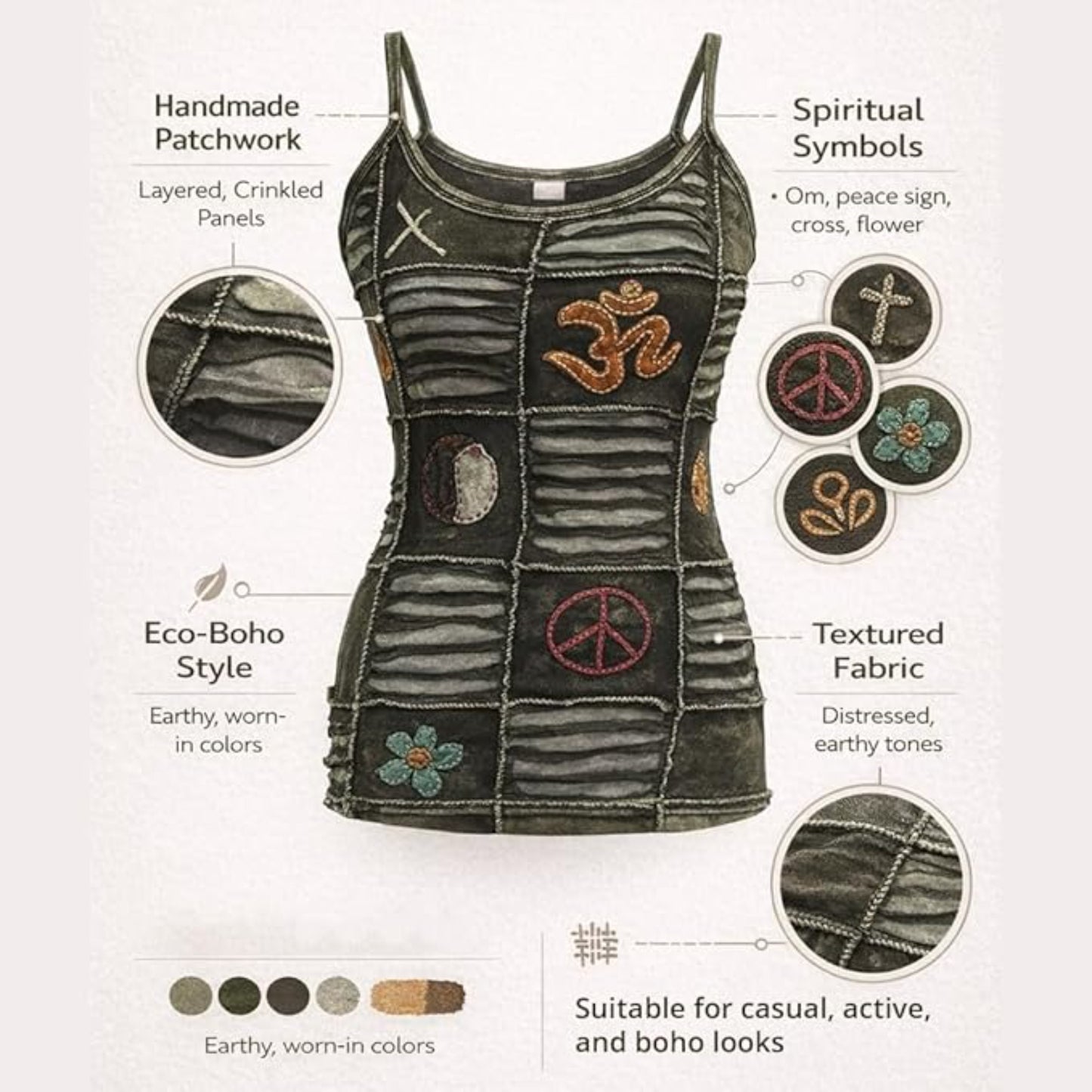 Women Slashed Faded Goth Embroidered Festival Tank Tops