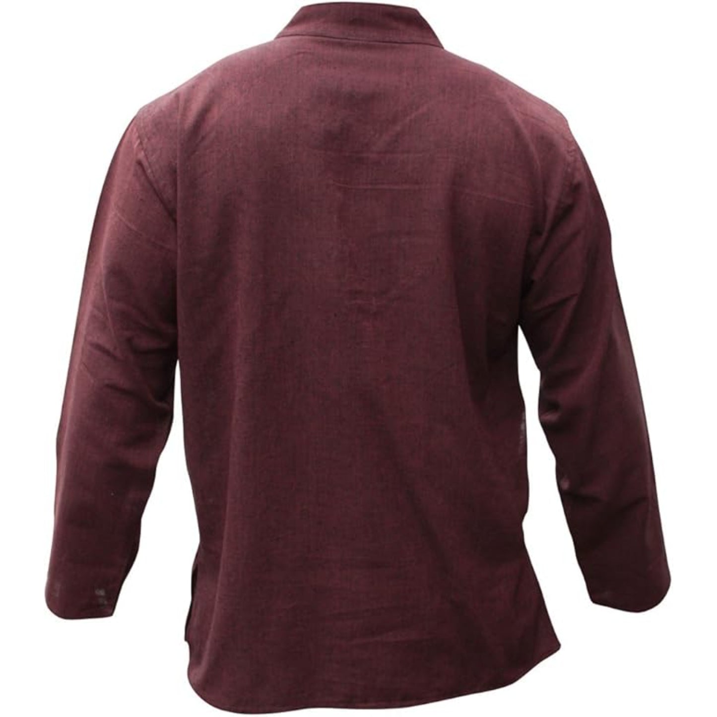 Mens Plain Hemp Band Collar Hippy Summer Light Tops Full Sleeve Grandad Shirt