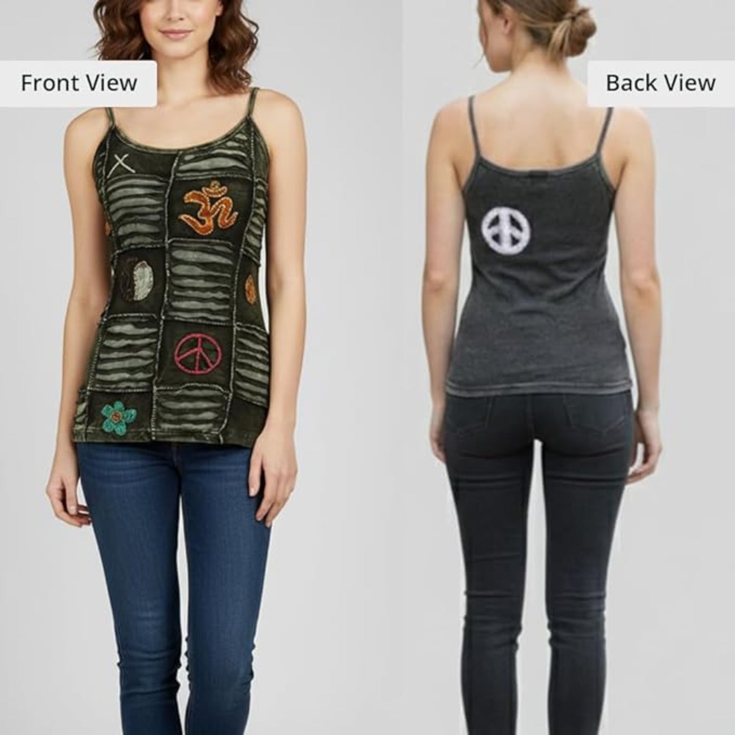Women Slashed Faded Goth Embroidered Festival Tank Tops
