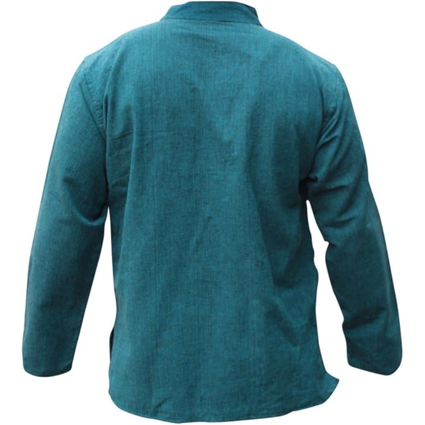 Mens Plain Hemp Band Collar Hippy Summer Light Tops Full Sleeve Grandad Shirt