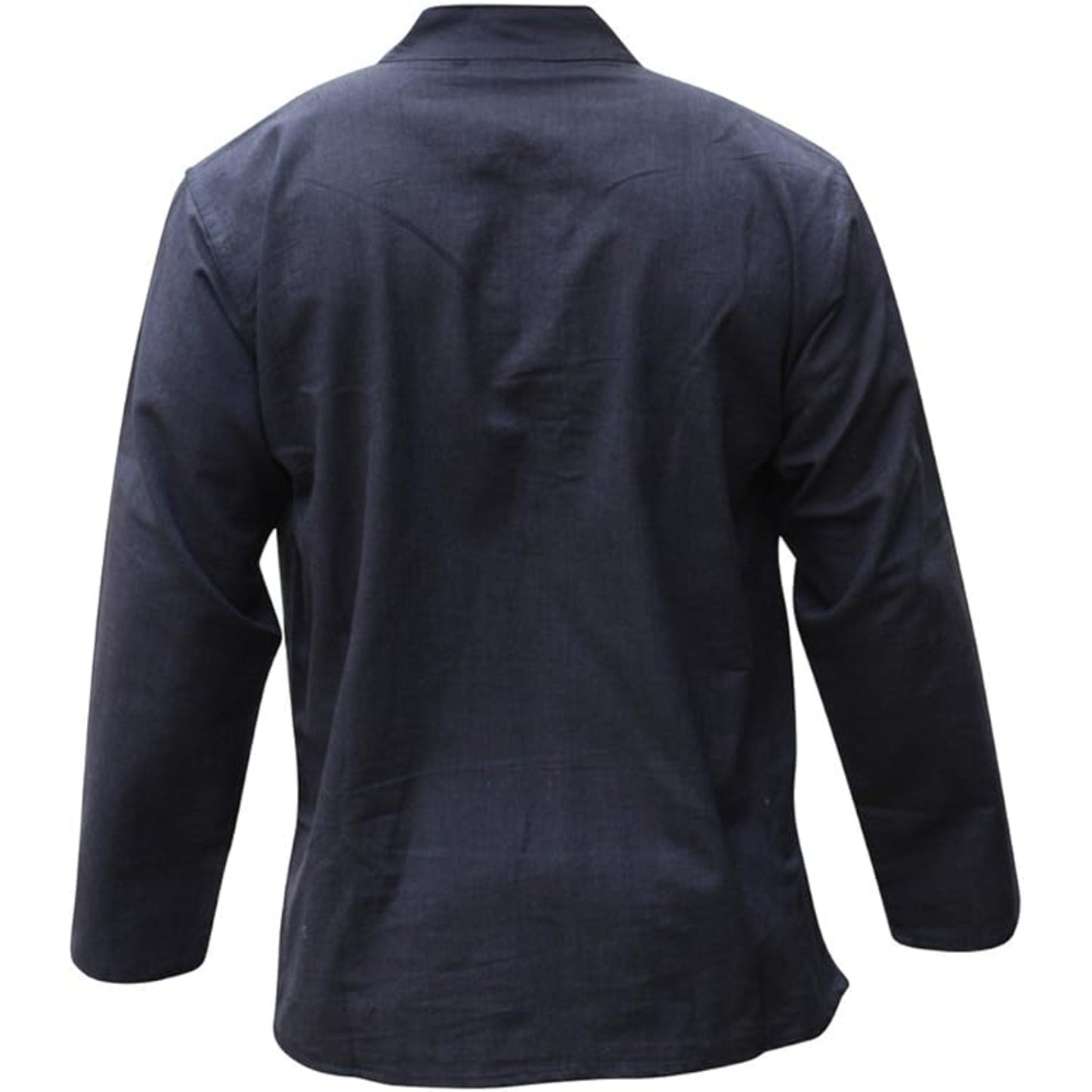 Mens Plain Hemp Band Collar Hippy Summer Light Tops Full Sleeve Grandad Shirt