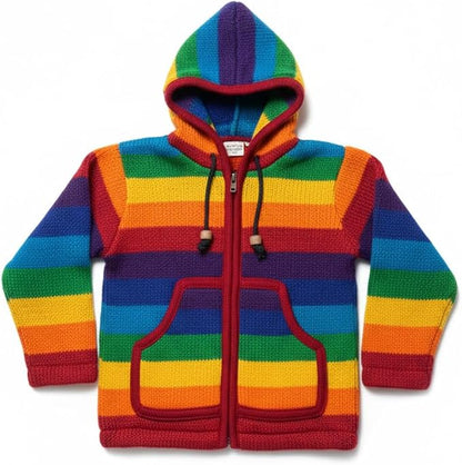 Kids Winter Hoodie Rainbow Pattern Full Zip Fleece Lining Wool Jacket
