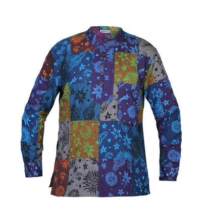 MEN COTTON SPACE PRINTED HANDMADE CASUAL GRANDAD SHIRT