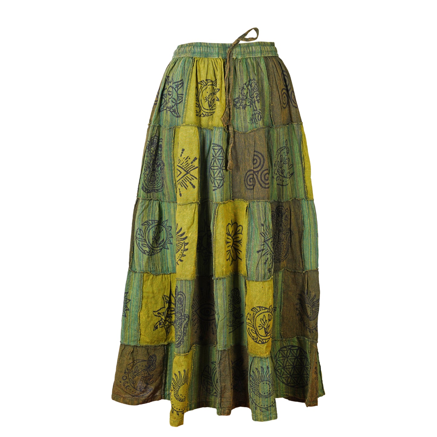 Women's Bohemian Cotton Patchwork Hippy Festival Gypsy Long Skirt