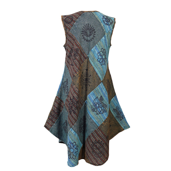Women's Midi Boho Patchwork Print Sleeveless Hippy Festival Summer Dress