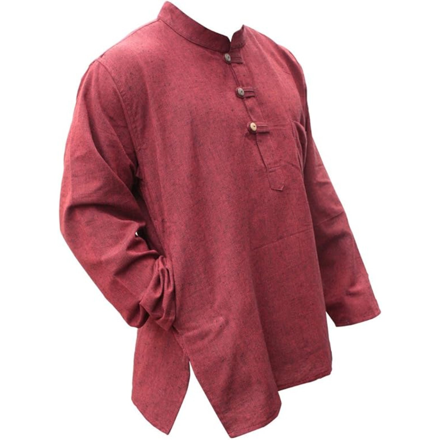 Mens Plain Hemp Band Collar Hippy Summer Light Tops Full Sleeve Grandad Shirt