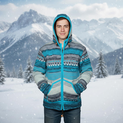 Mens Rainbow Tie Dye High Neck Woollen Winter Jacket