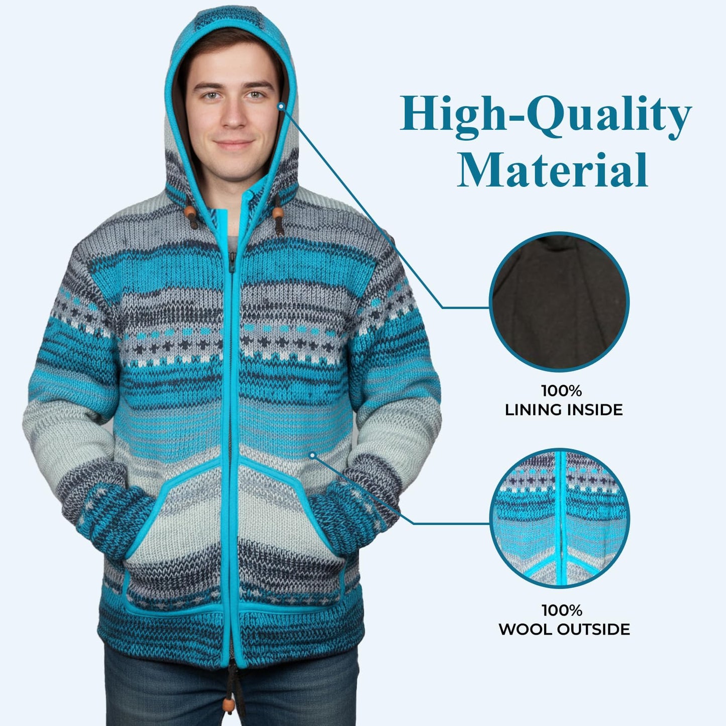 Mens Rainbow Tie Dye High Neck Woollen Winter Jacket