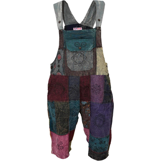 Women's Multicolor Short Dungarees Patchwork Hippie Summer Jumpsuit