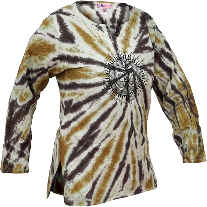 Womens Tie Dye Long Sleeve Shirt Pull-On Hippie Tops