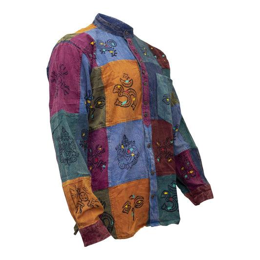 MEN HOLIDAY HIPSTER COLOURFUL TRADITIONAL PATCHWORK SHIRT