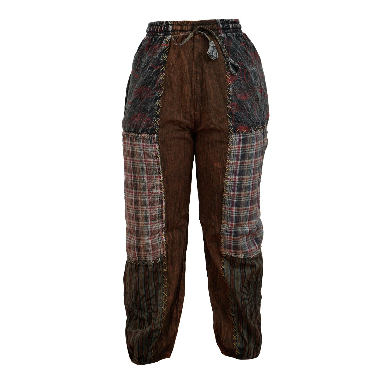 Womens Hippie Trousers Catch Stitch Patchwork Pants Festival Clothes