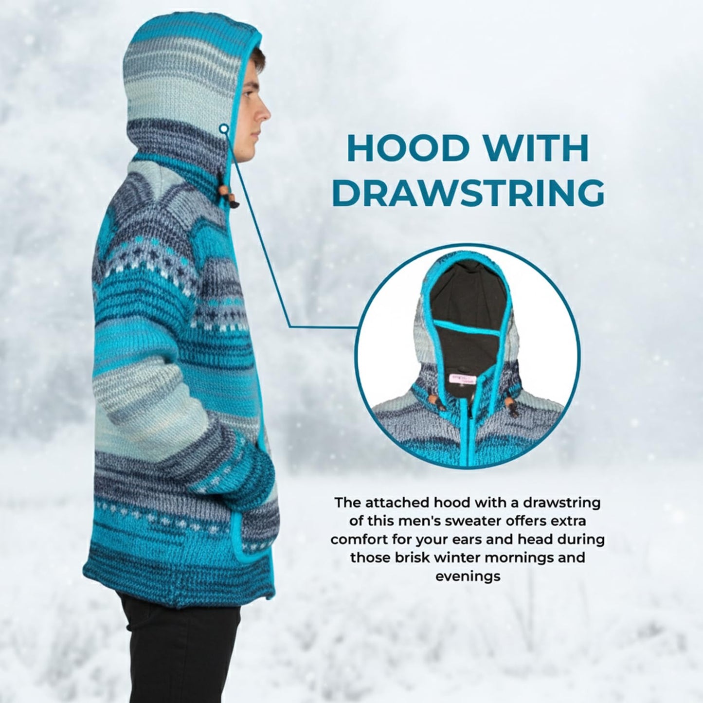 Mens Rainbow Tie Dye High Neck Woollen Winter Jacket