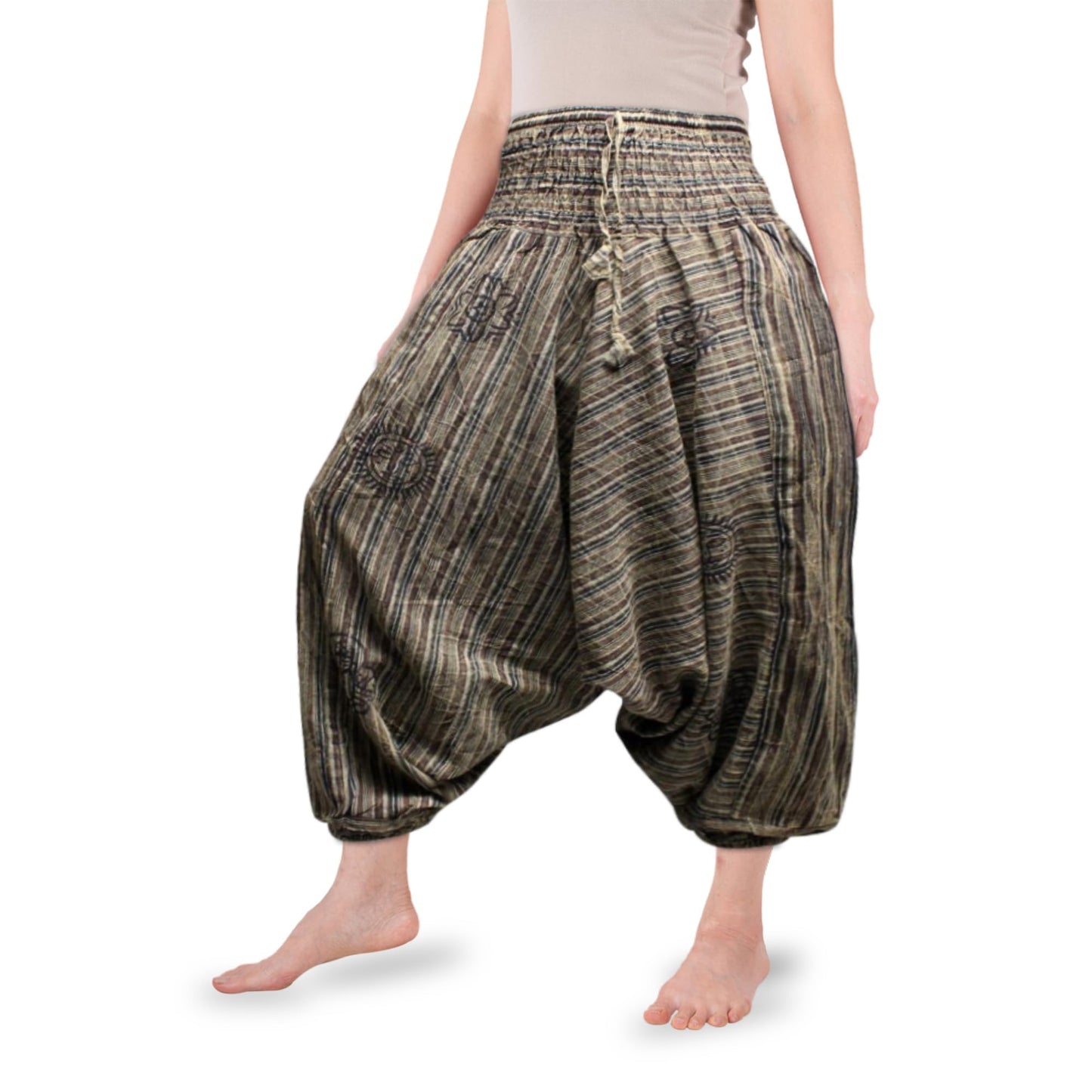 Ezhippie Womens Stonewashed Striped Harem Pants Hippie Trouser