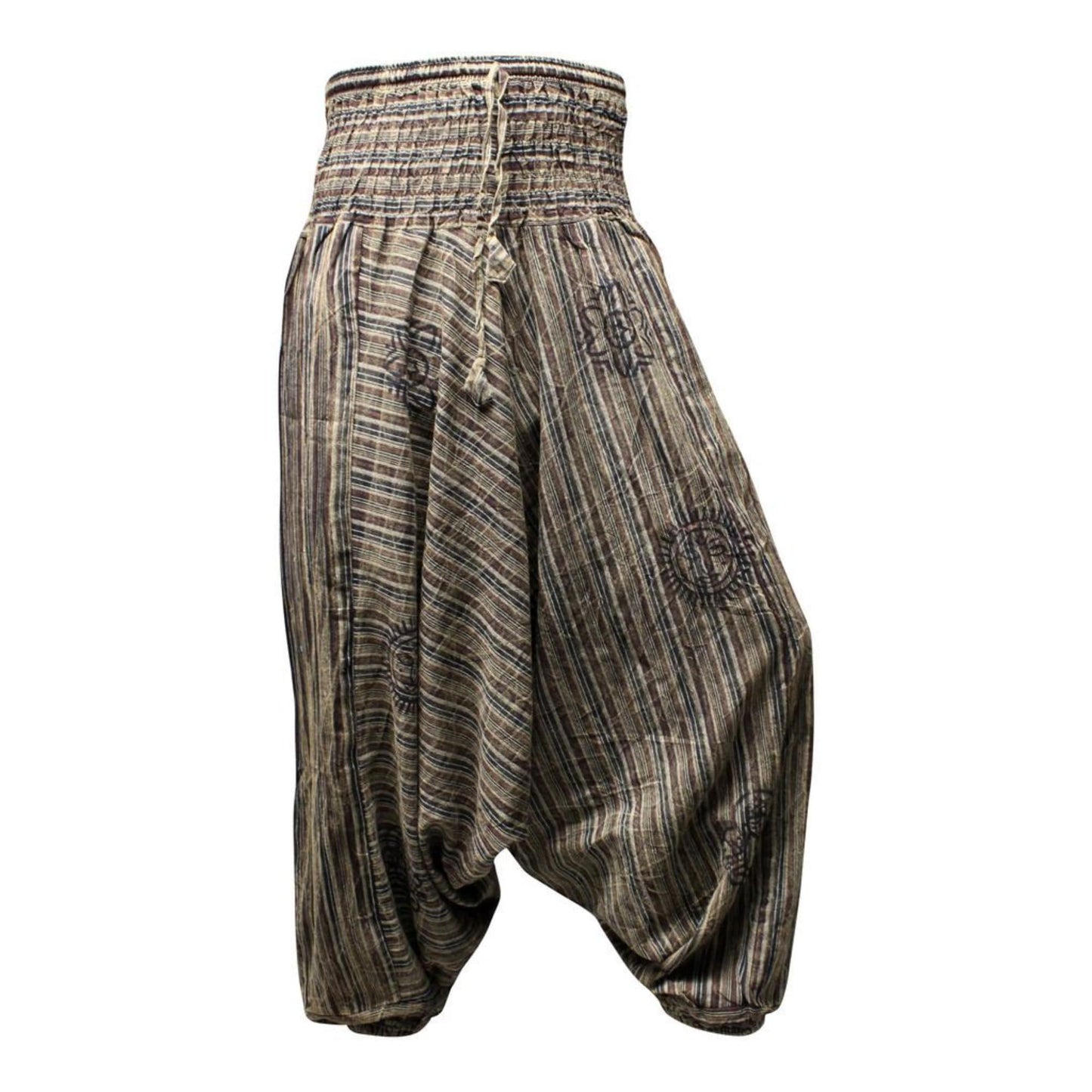 Ezhippie Womens Stonewashed Striped Harem Pants Hippie Trouser