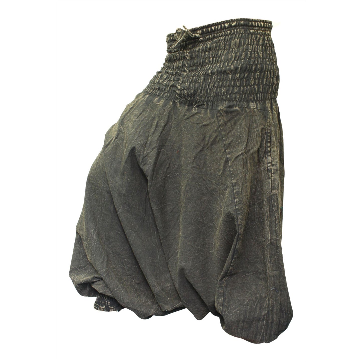 WOMEN STONEWASHED LOOSE FIT PLAIN HIPPIE HAREM TROUSER