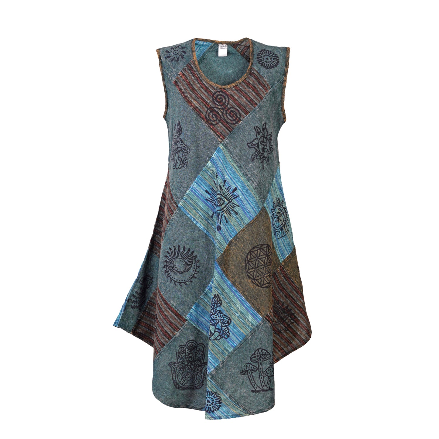 Women's Midi Boho Patchwork Print Sleeveless Hippy Festival Summer Dress