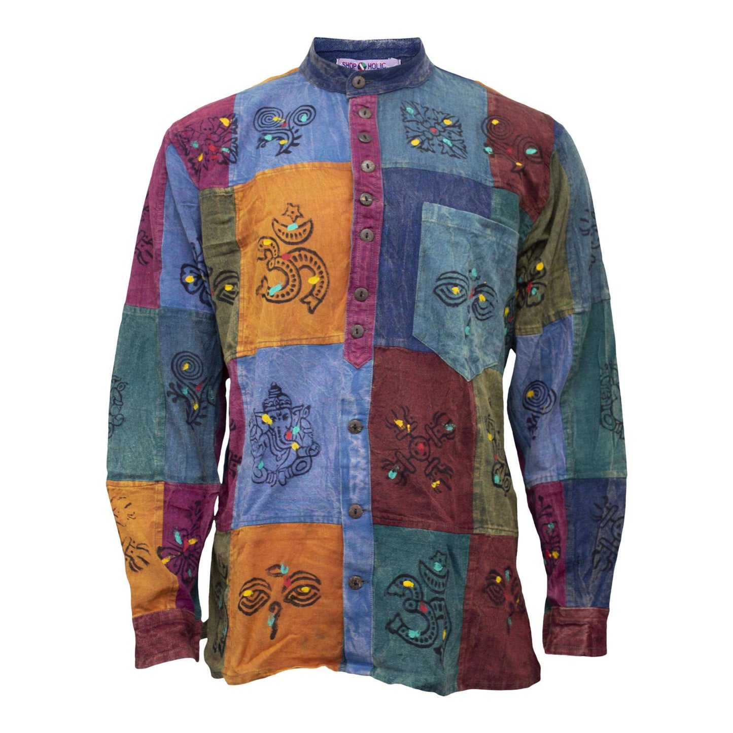 MEN HOLIDAY HIPSTER COLOURFUL TRADITIONAL PATCHWORK SHIRT