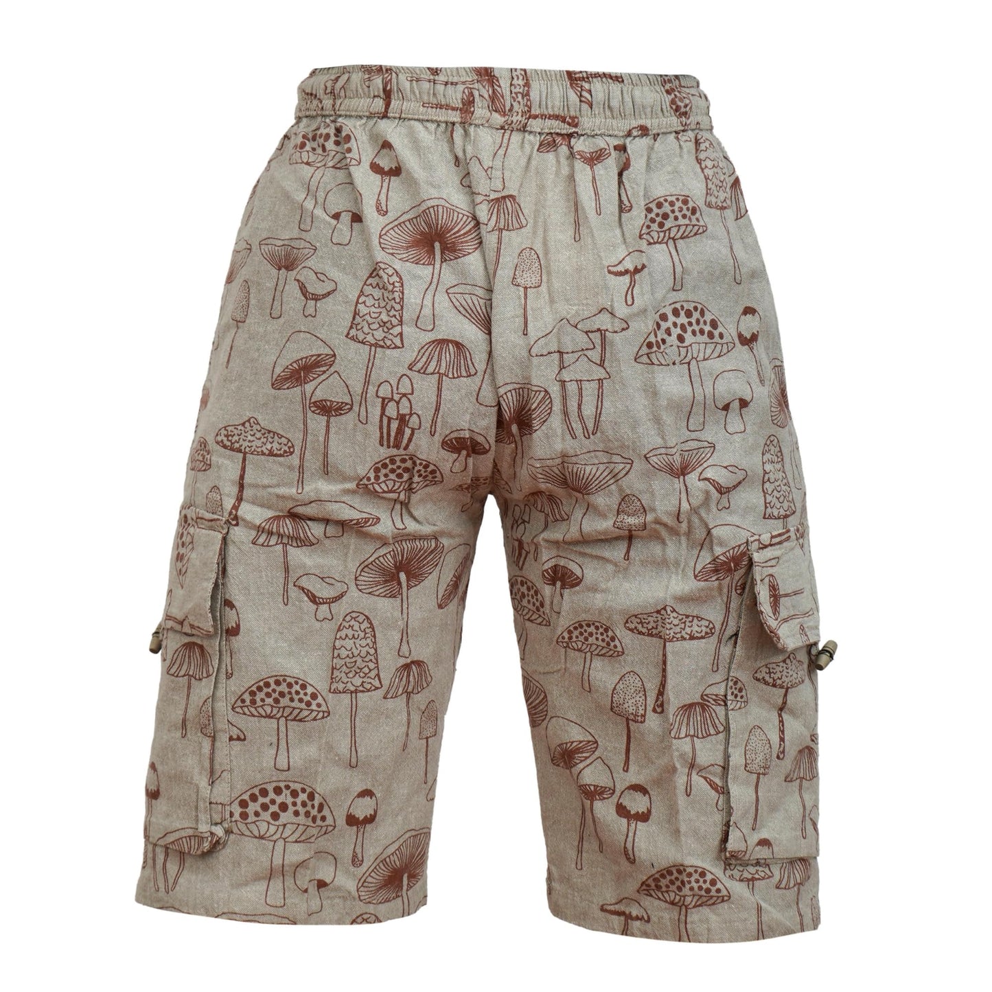 Mens Sun Moon and Mushroom Print Hippie Festival Shorts with Cargo Pockets
