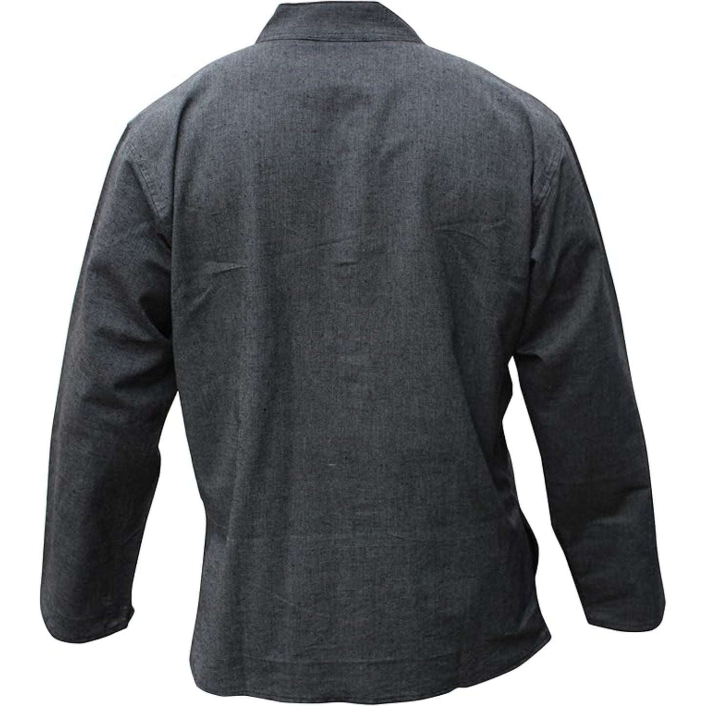 Mens Plain Hemp Band Collar Hippy Summer Light Tops Full Sleeve Grandad Shirt