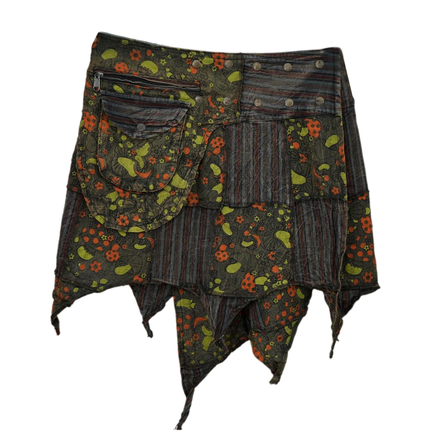 Women Hippie Popper Bohemian Mini Skirts with Hip Pockets
