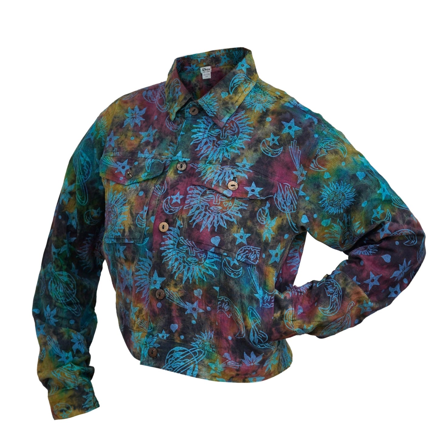 Womens Long Sleeve Tops Tie Dye Button Down Hippie Shirt