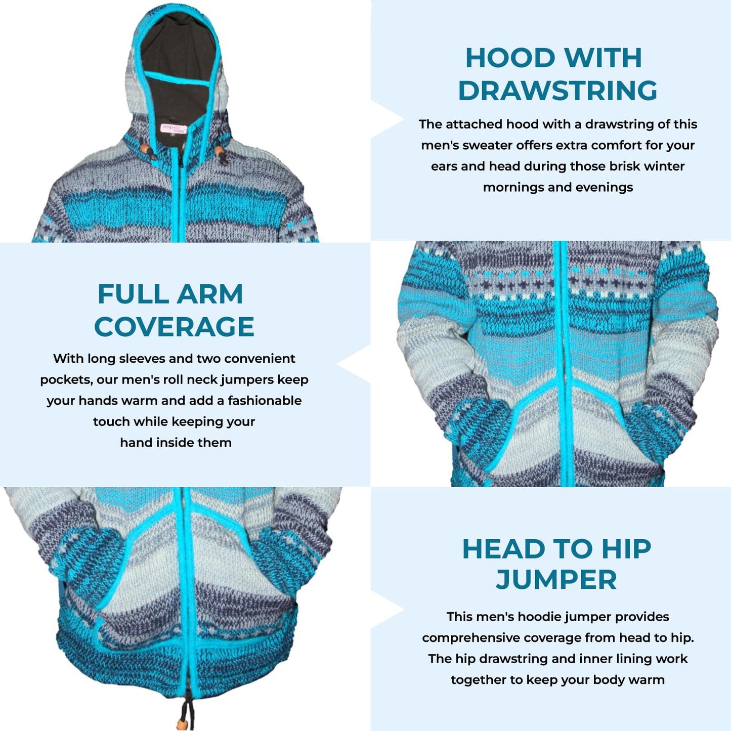 Mens Rainbow Tie Dye High Neck Woollen Winter Jacket