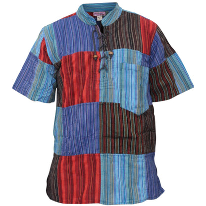 MENS SHORT SLEEVED COLORFUL HIPPIE GRANDAD SHIRT
