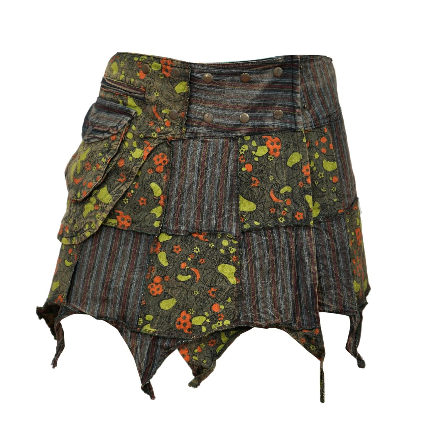 Women Hippie Popper Bohemian Mini Skirts with Hip Pockets