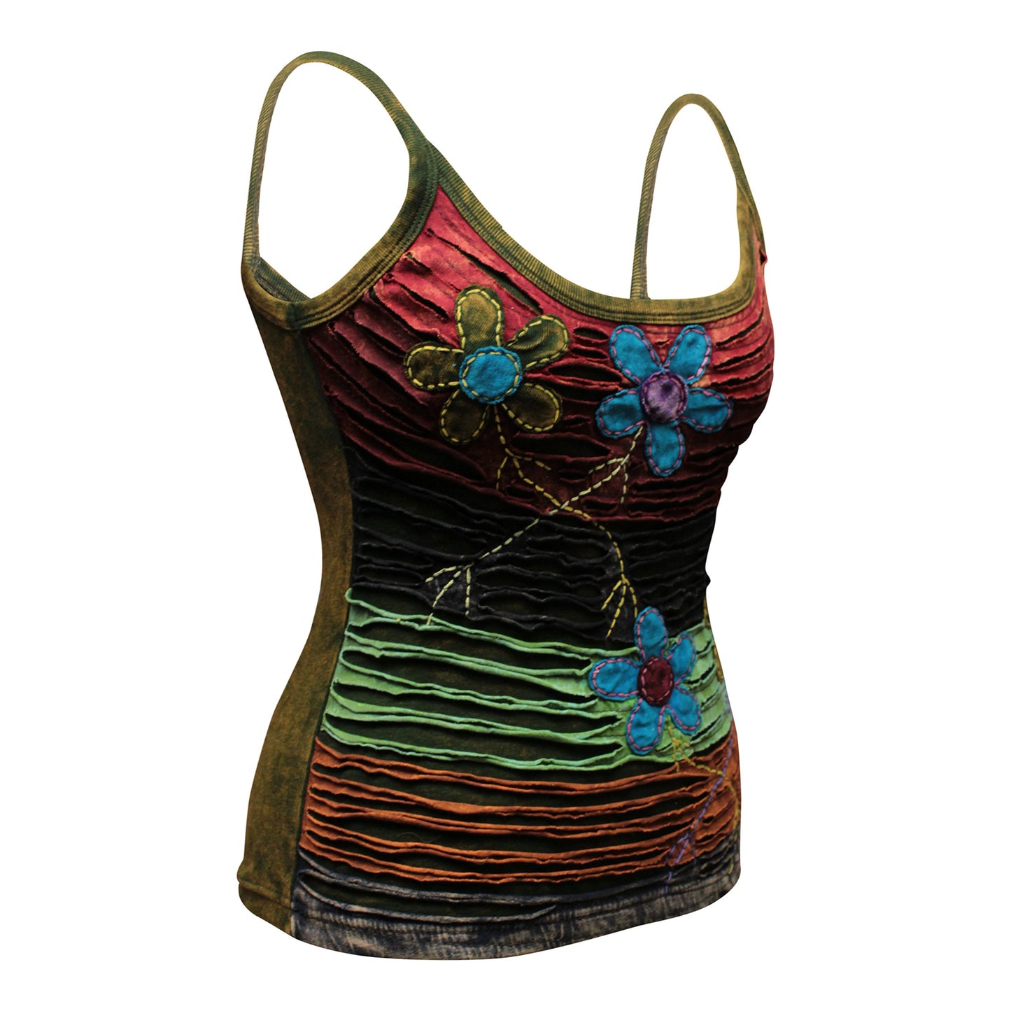 WOMEN RAZOR CUT FLOWER EMBROIDERED HIPPIE TANK TOP