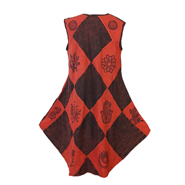 Women's Midi Boho Patchwork Print Sleeveless Hippy Festival Summer Dress