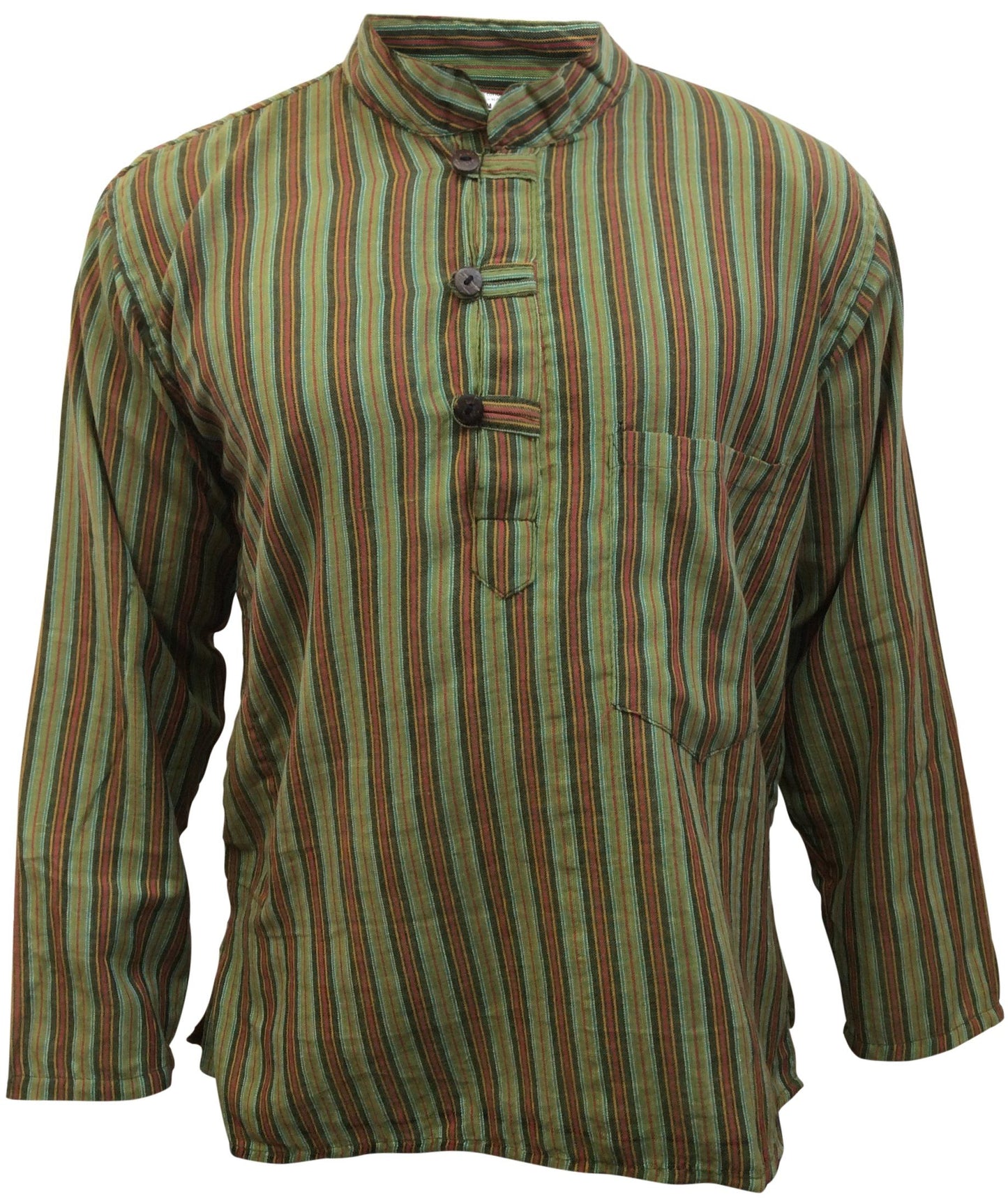 Men Multi Striped Light Cotton Collarless Festival Grandad Shirts