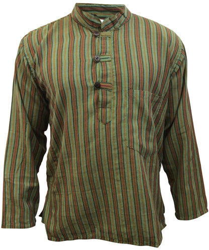 Men Multi Striped Light Cotton Collarless Festival Grandad Shirts