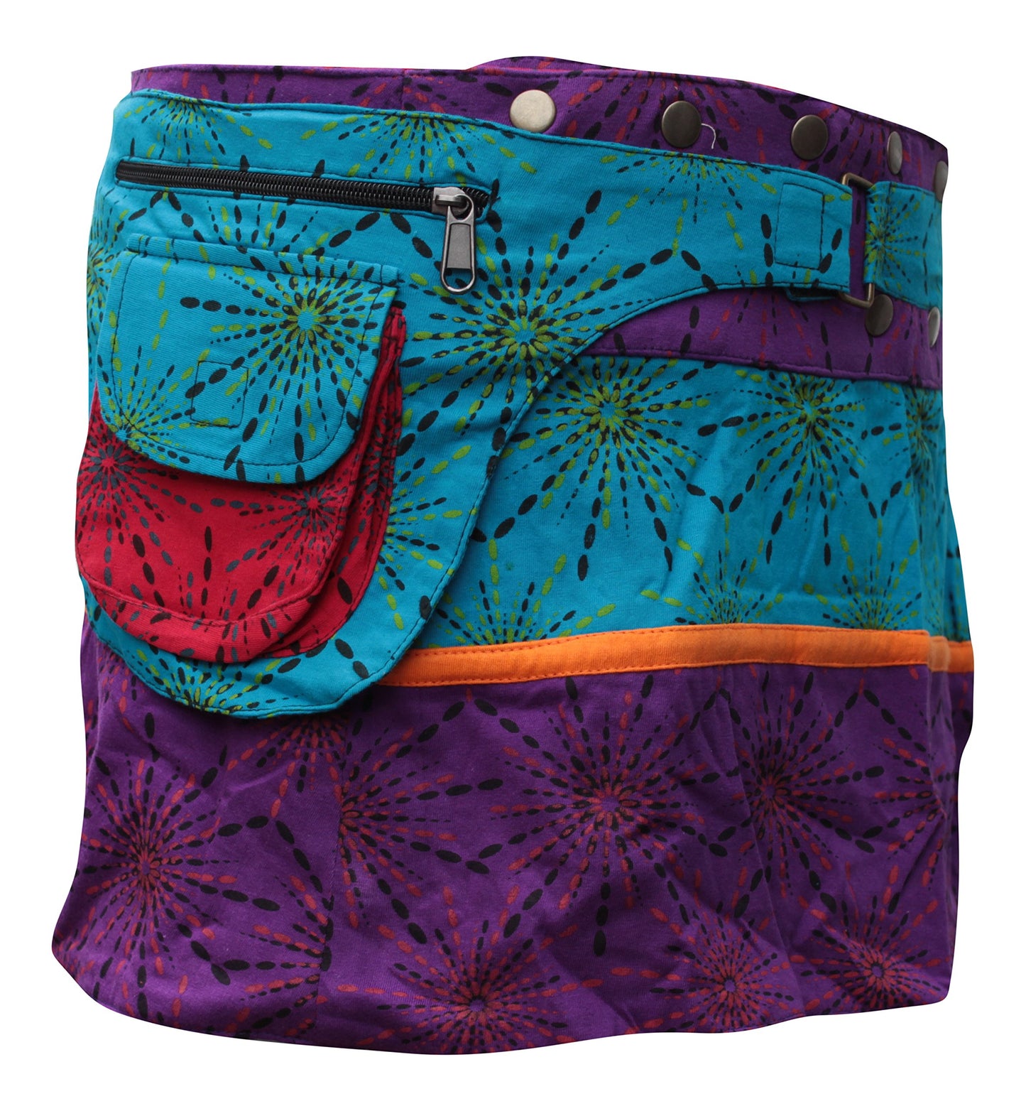 WOMEN REVERSIBLE BOTH SIDE WRAP ROUND HIPPIE POPPER SKIRTS